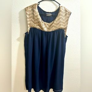 Altar’d State midi dress w gold sequin neckline